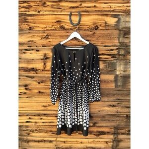 TAHARI | ASL Levine Shift Black White Ombre Polka Dot Keyhole Dress 14